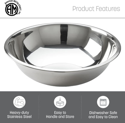 American Metalcraft 16" Stainless Steel Mixing Bowl - 13-Quart Durable Metal Bowls for Mixing, Large Stainless Steel Bowl