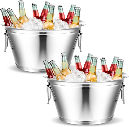 Maxdot Stainless Steel Beverage Tub Large Champagne Buckets 20-Quart 5-Gallon Insulated Ice Bucket for Parties with Double Hinged Handles Heavy Duty Drink Cooler Tub Wine Beer Chiller for Parties