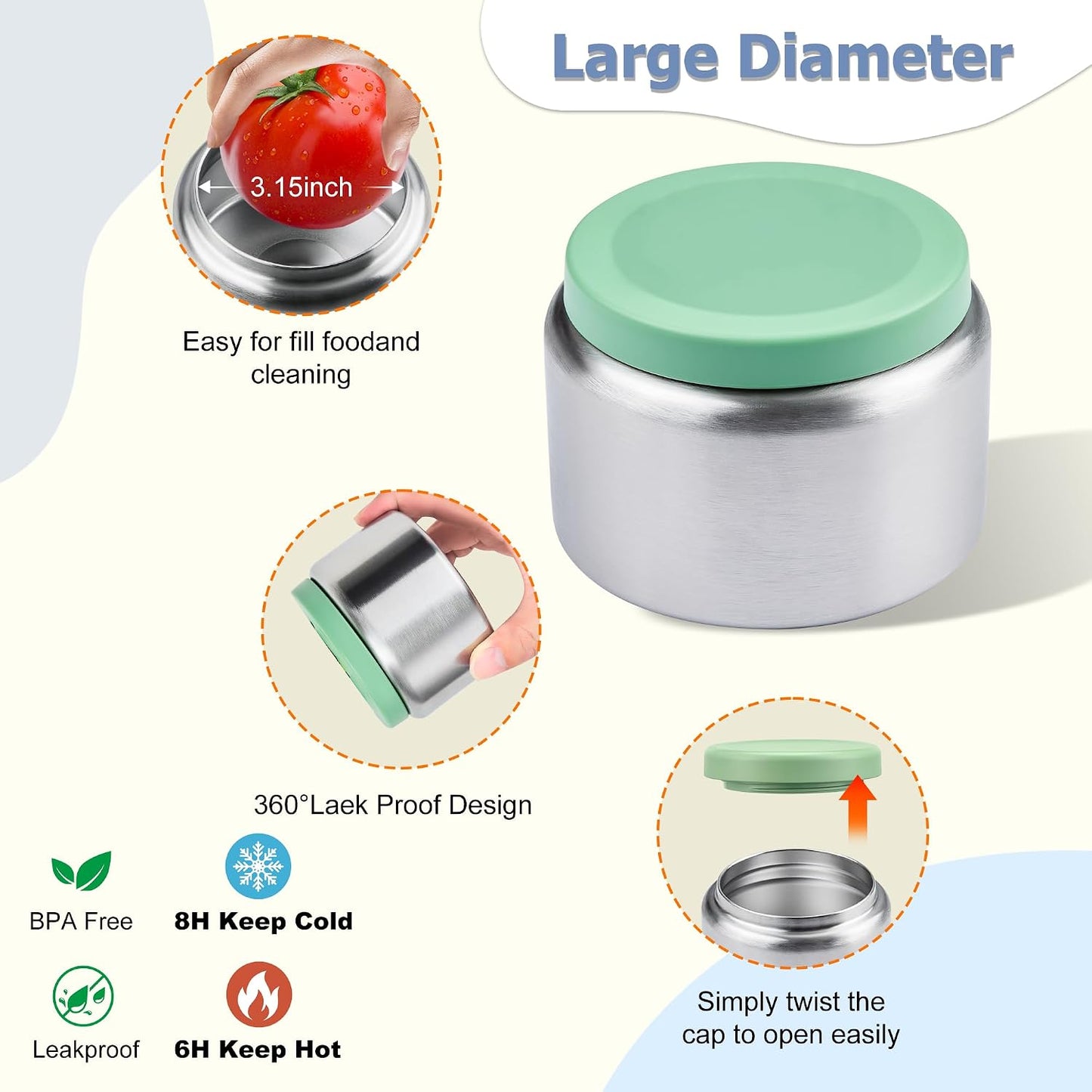 Bento Lunch Box for Kids with 8oz Soup Thermo, Leak-proof Lunch Food Containers with 5 Compartment, Insulated Lunch Bag & 17oz Stainless Steel Water Bottle for School, Trvael