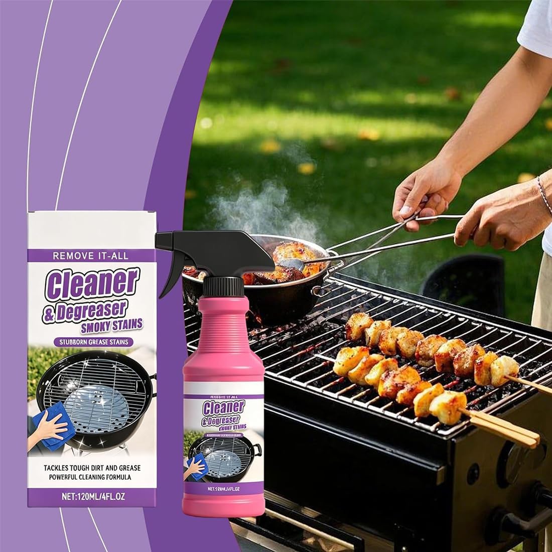 Fast-Acting Heavy-Duty Grill Degreaser Spray, BBQ Grill Degreaser Cleaner, Grease Remover Lifts Baked-On Carbon, Burnt Food & Grease, Outdoor Grills, Kitchen Grates, Smokers (1pc)
