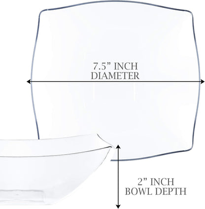 PLASTICPRO Disposable Square Serving Bowls, Party Snack or Salad Bowl, Plastic Clear or White Pack of 4 (16 OUNCE, White)