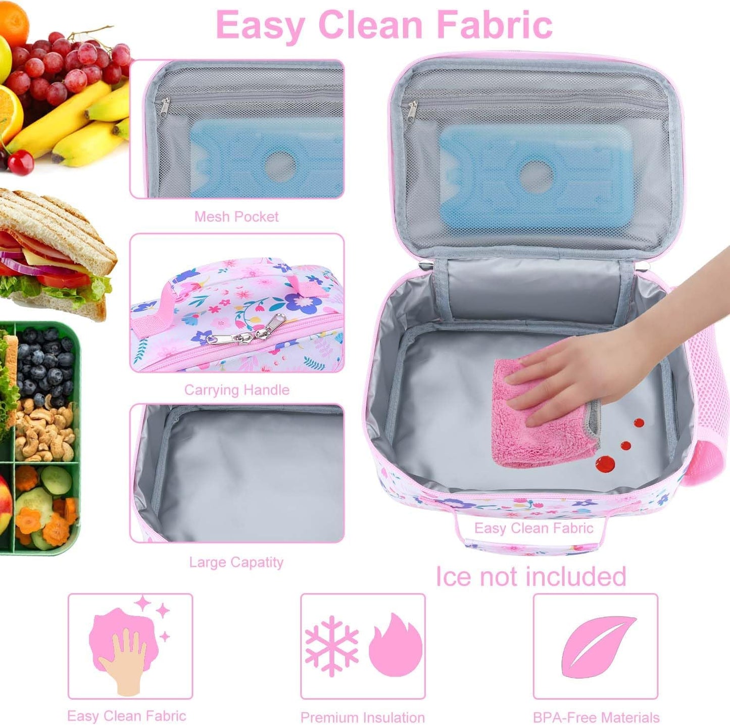 RHCPFOVR Kids Lunch Bag - Insulated Lunch Box for Boys Girls,Washable Lunch Bag and Reusable Toddler Leak-proof Lunchbox for School and Daycare - Colors A