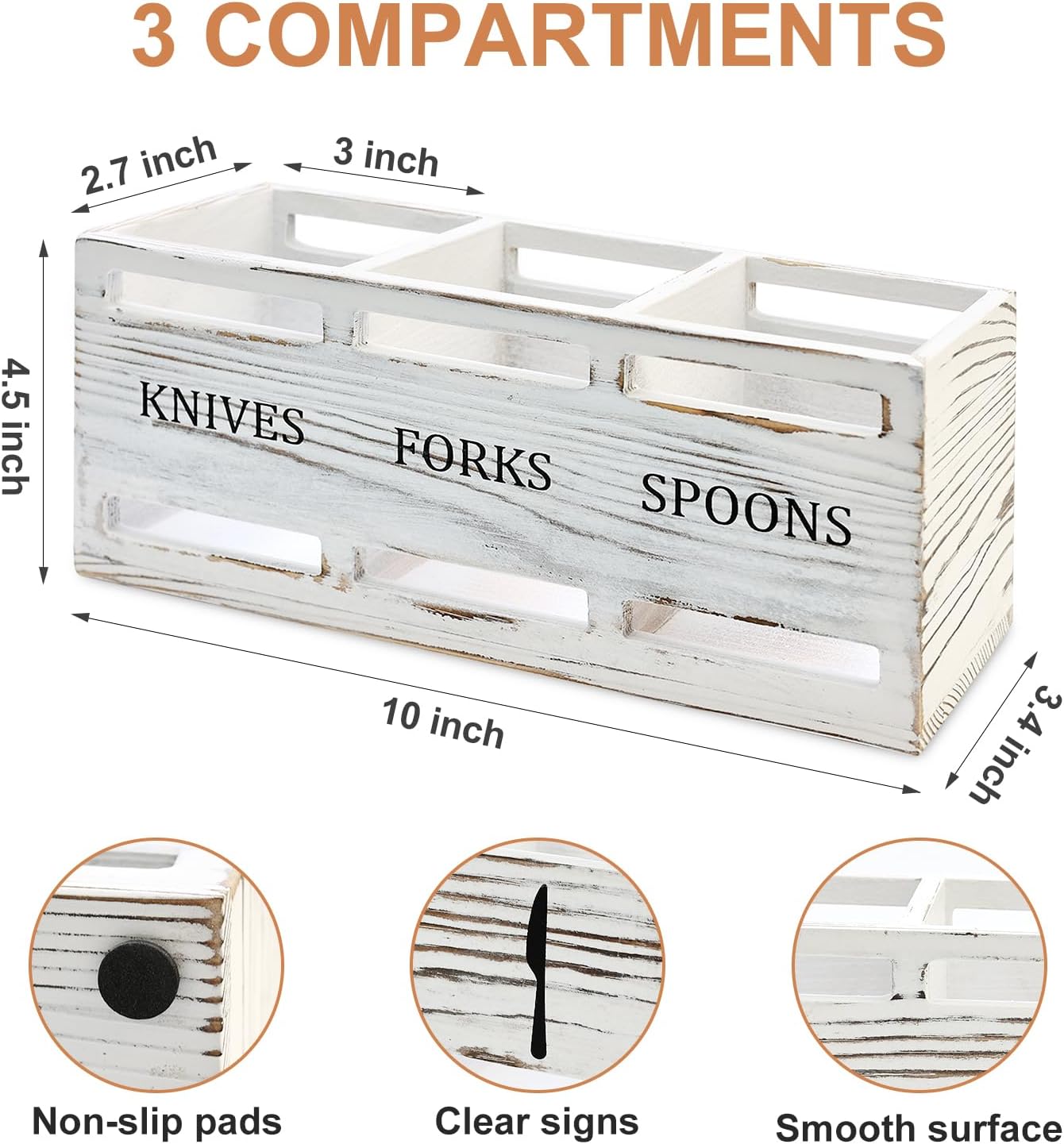 Wooden Silverware Cutlery Holder White Flatware Caddy Small Kitchen Utensil Holders for Party Wood Silverware Organizer Storage for Table Countertop Spoon and Fork Holder Utensils Caddy Basket