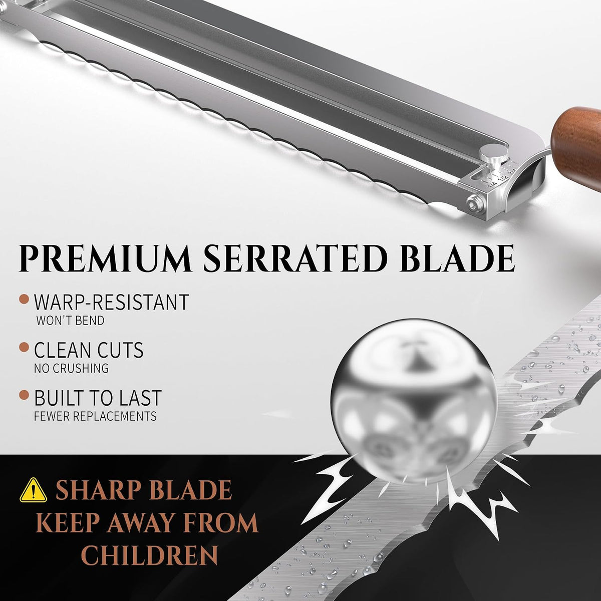 Adjustable Bread Knife for Homemade, Thickness Guide, Raised Handle, Right