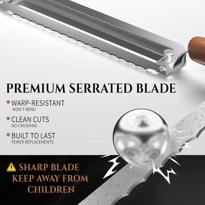 Adjustable Bread Knife for Homemade, Thickness Guide, Raised Handle, Right