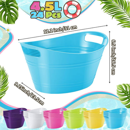 Norme 24 Pcs Oval Storage Tub with Handles, 4.5l Plastic Ice Buckets Bulk for Wine Beer Champagne Drink Cooler Beverage Storage Tub for Parties BBQ Weddings Party Outdoor Celebration(Blue & Red)