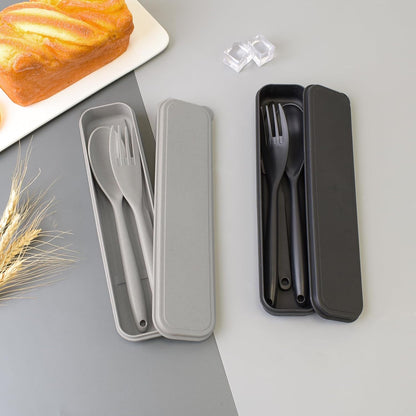 Large Reusable Utensils Set with Case, 2 Sets Portable Cutlery Set for Adults, Travel Fork Spoon Knife for Camping Work Picnic (Grey, Black)