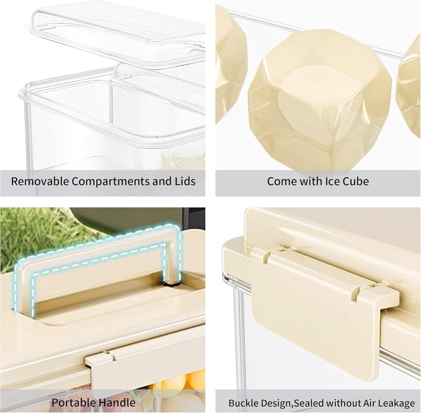 2Pack Chilled Condiment Caddy with 4 Containers 4 Lids Fruit Serving Tray Platter with Handle Portable Snackle Box Organizer Server with Ice Pack for Mimosa Bar Supplies,Salad,Taco,Party Garnish,Beige