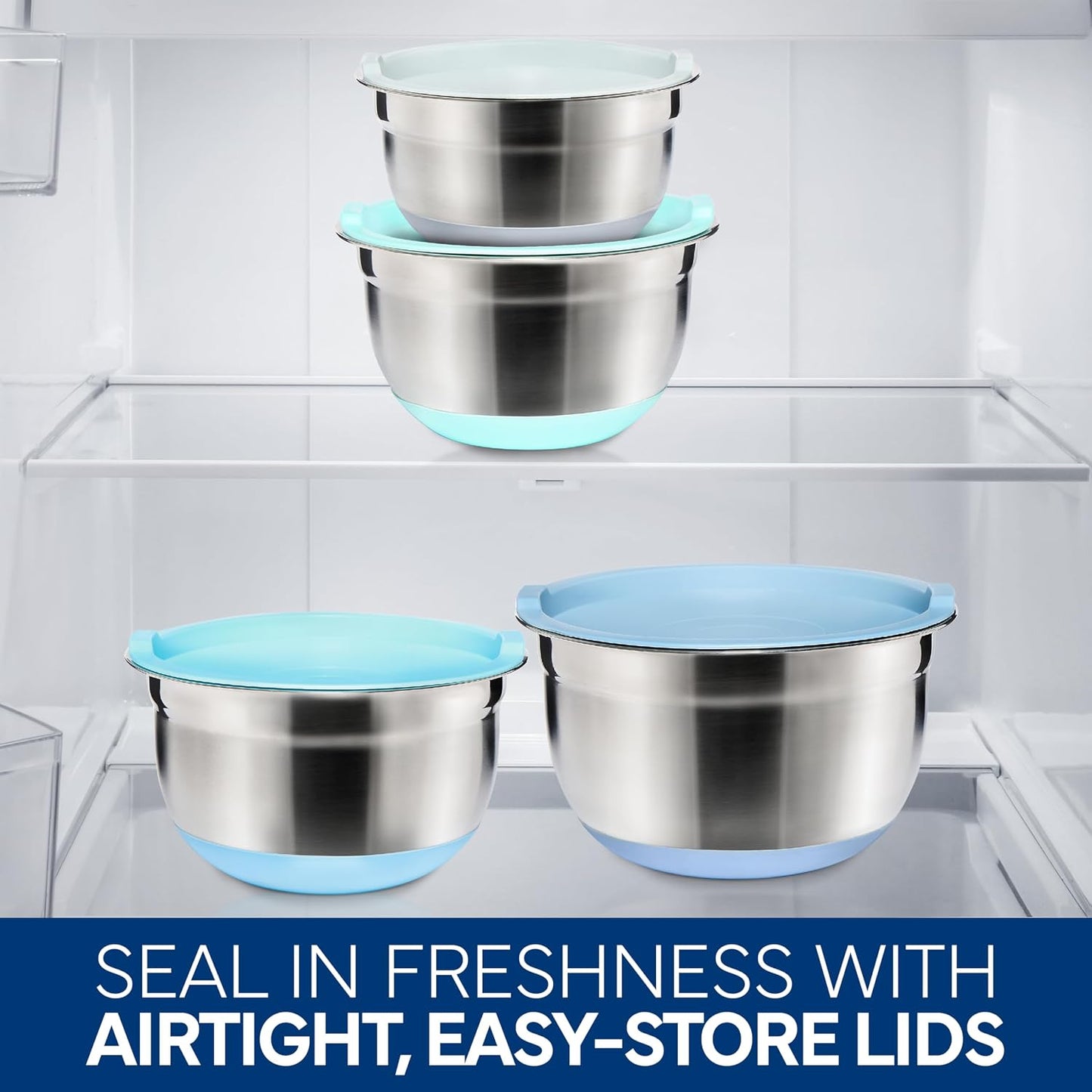 COOK WITH COLOR Stainless Steel Mixing Bowls Set with Lids - Nesting Bowls with Non-Slip Bottom, Sage, 12 Pieces