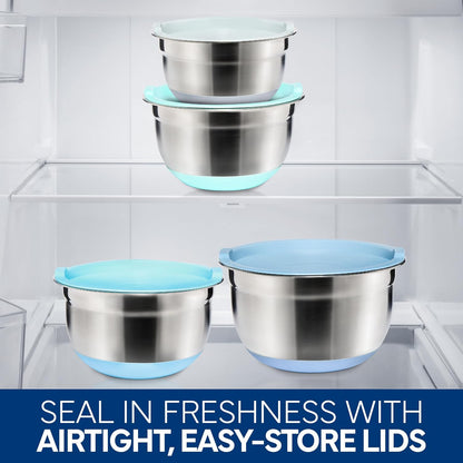 COOK WITH COLOR Stainless Steel Mixing Bowls Set with Lids - Nesting Bowls with Non-Slip Bottom, Sage, 12 Pieces