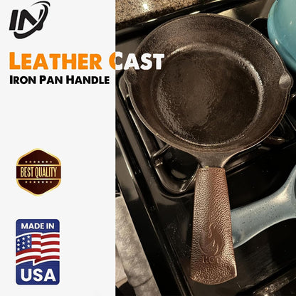I.N Premium Leather Cast Iron Skillet Handle Cover (Standard 4.5) Thick Leather Heat Resistant Pan Handle Sleeve Holder for Cast Iron Handle Cover & Pans (Handmade)