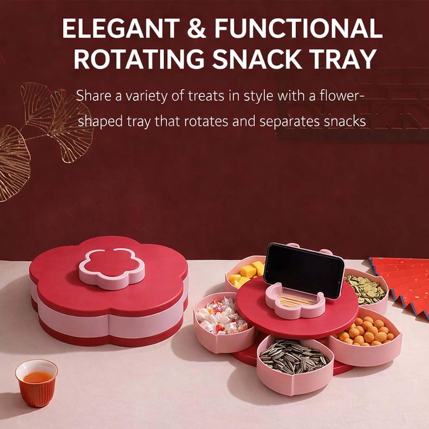 2026 Upgraded Divided Serving Tray that Spins - Perfect for Snacks, Dips & Party Appetizers,Multi-Compartment Food Organizer Design with Lid,Spin-to-Open,Home Essentials (Double Layer)