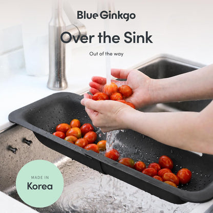 Blue Ginkgo Over Sink Colander, Extendable Kitchen Strainer, Black