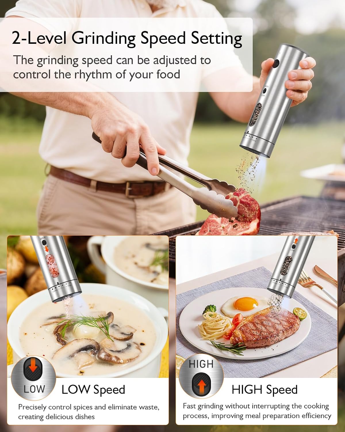 Electric Salt and Pepper Grinder Set, 2 in 1 Dual Bins USB Rechargeable