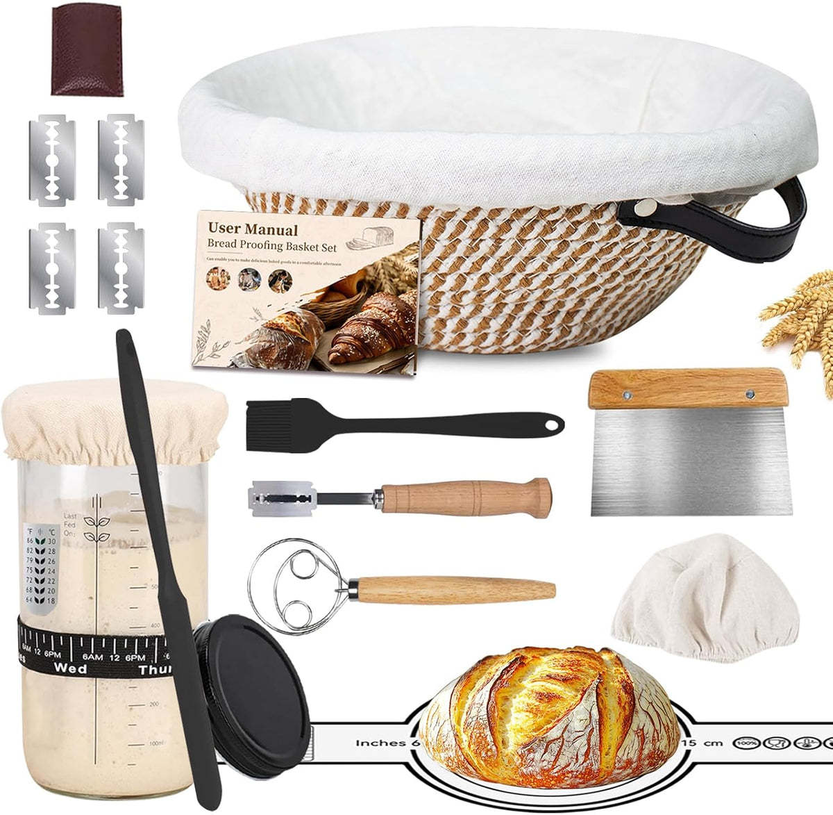 Sourdough Starter Kit 10" Round Banneton Bread Proofing Basket