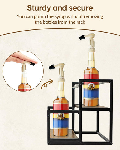 Okydoky 2-Tier Coffee Syrup Rack Holds 8 Bottles - Sturdy Stand for Coffee Bar, Kitchen & Beverage Station, Universal Holder for Syrup, Sauce & Wine Bottles