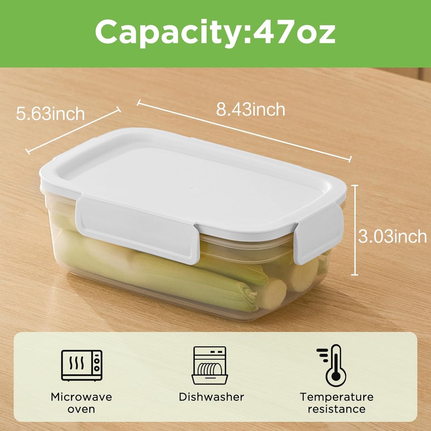 10-Pack Food Storage Containers with Airtight Leakproof Lids, BPA-Free Meal Prep Containers for Microwave/Dishwasher/Freezer, Green, 47.3oz Each