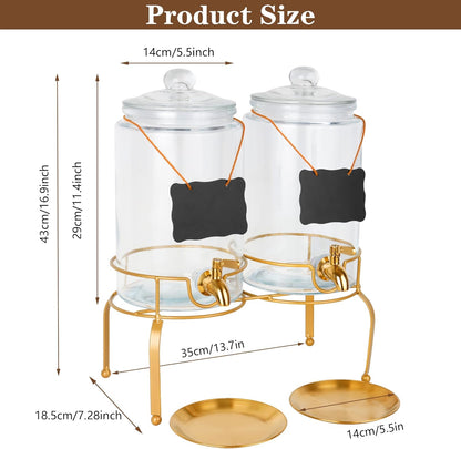 Drink Dispensers for Parties, 2 Pack 1 Gallon Beverage Dispenser with Stand, Drink Dispenser With Glass Lid, juice dispensers for parties