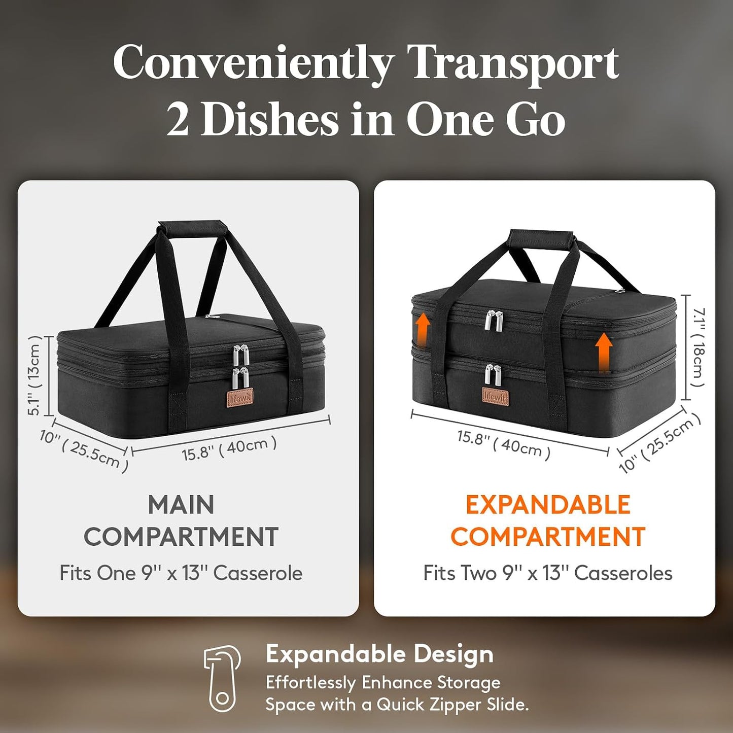 Lifewit Insulated Double Decker Casserole Carrier, Expandable Lasagna Lugger Tote Bag for Hot or Cold Food, Fits 9" x 13" Baking Dish for Potluck Parties, Picnic and Cookouts, Grey-Geometric