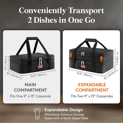 Lifewit Insulated Double Decker Casserole Carrier, Expandable Lasagna Lugger Tote Bag for Hot or Cold Food, Fits 9" x 13" Baking Dish for Potluck Parties, Picnic and Cookouts, Grey-Geometric