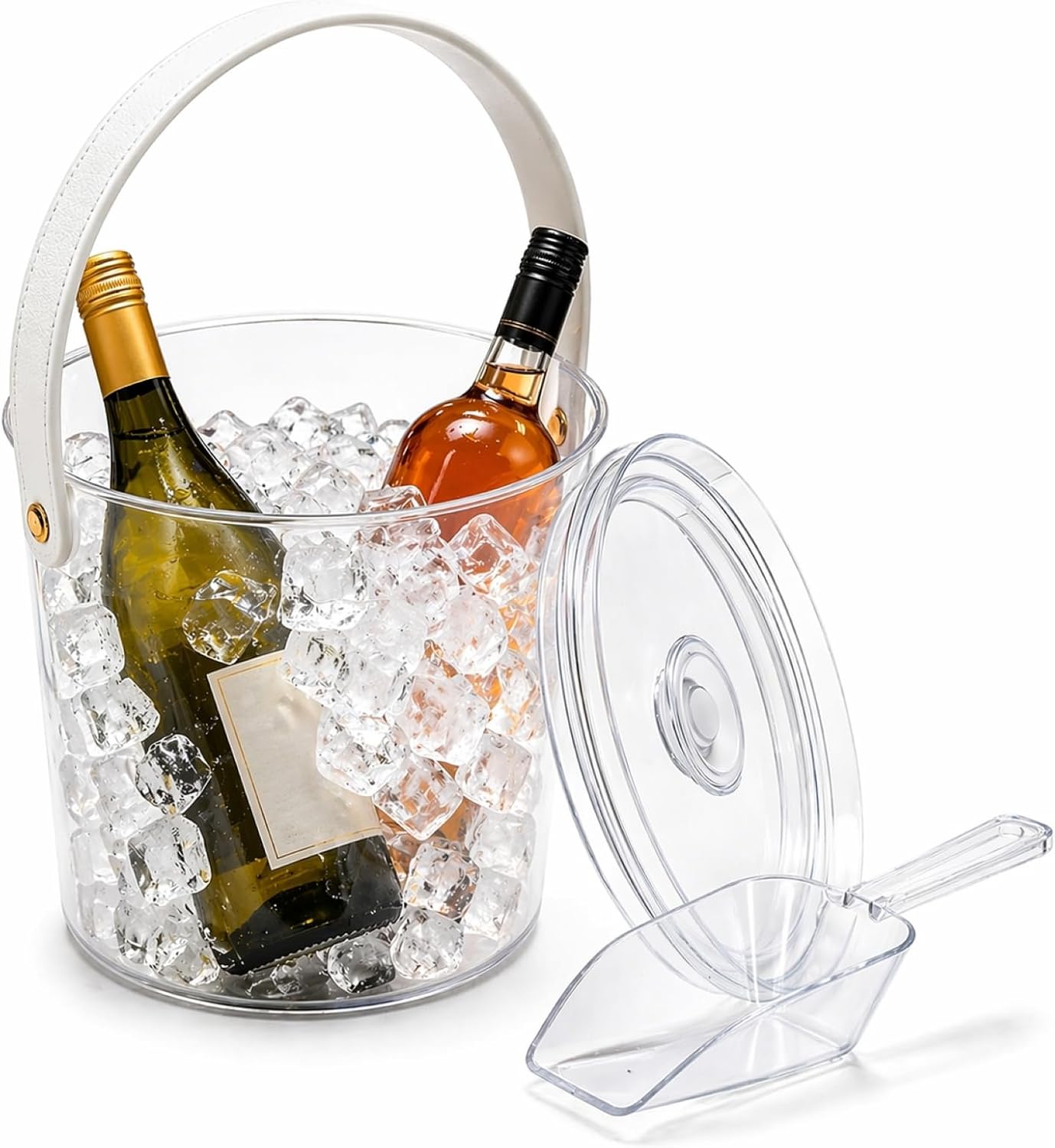 Ice Bucket with Airtight Lid, Champagne Bucket with Handle, Plastic Beverage Tub for Parties, Bar Cart Accessories for Wine, Drink, Beer Bottles, Clear