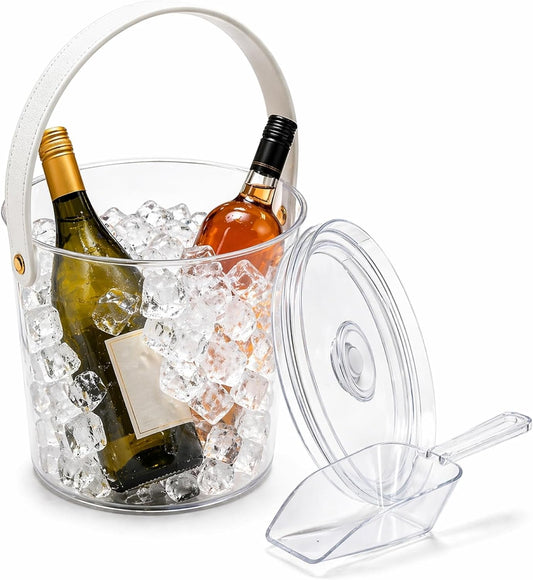 Ice Bucket with Airtight Lid, Champagne Bucket with Handle, Plastic Beverage Tub for Parties, Bar Cart Accessories for Wine, Drink, Beer Bottles, Clear