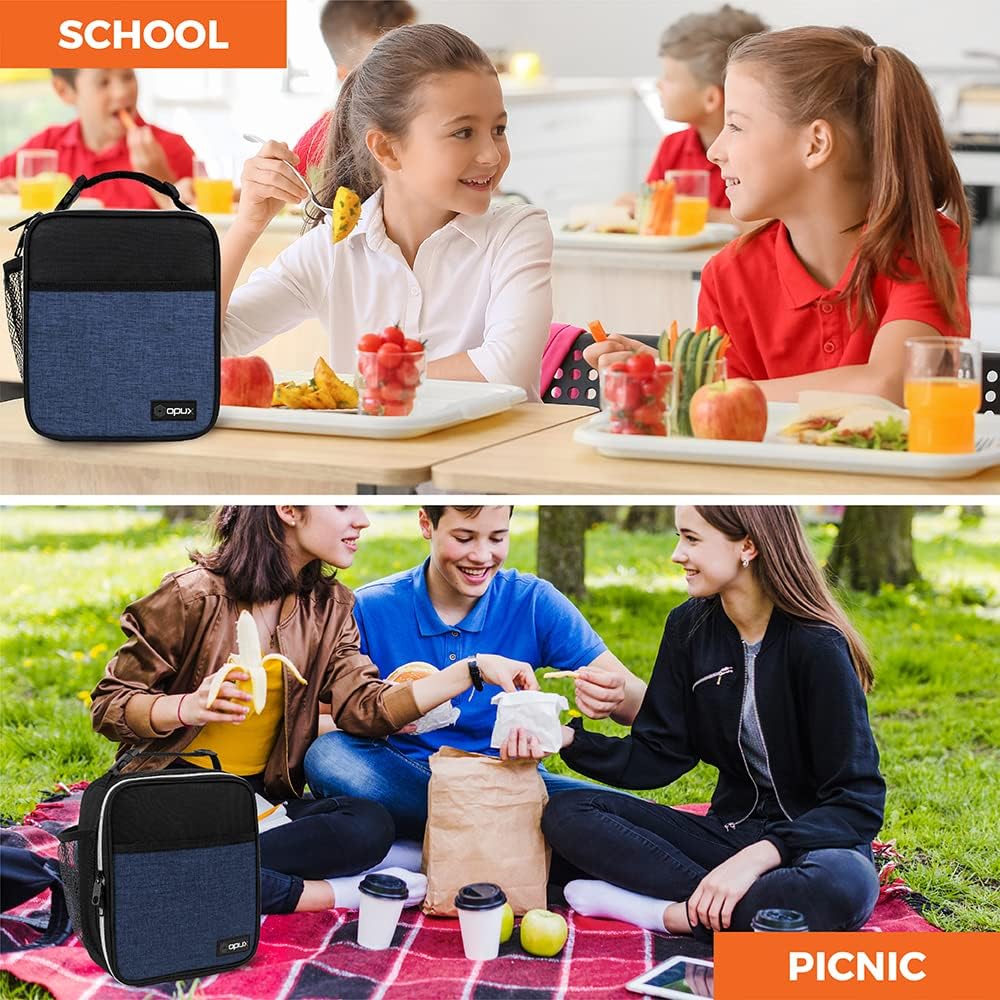 opux Premium Insulated Lunch Box, Soft School Lunch Bag for Kids Boys Girls, Leakproof Small Lunch Pail Men Women Work, Reusable Compact Cooler Tote Lunchbox for Office Adult, Black