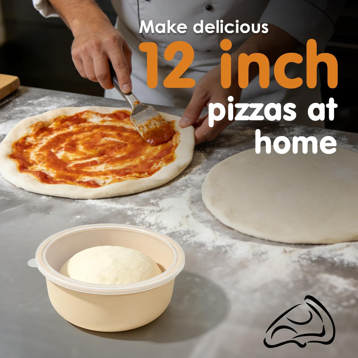 Stackable Silicone Pizza Dough Proofing Containers with Lids,Pizza Dough Proofing Box | Make 12" Pizzas 700ml(Beige)