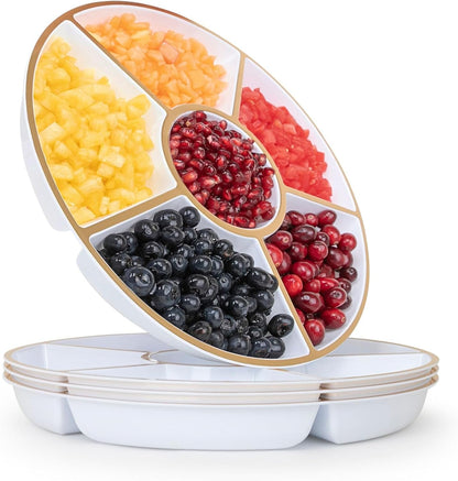 R-kay 4 Pack, 6 Sectional Clear Plastic Serving Trays For Party - Heavy Duty Party Trays For Serving Food - 12 Inch Trays And Platters - Veggie Tray Platter/Divided Serving Tray