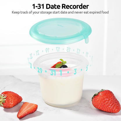 U-Taste Silicone Food Storage Containers Set: Meal Prep Box with Airtight Lid, Freezer & Microwave Safe, Date Marking Circle, Clear cup/oz/ml Measurement for Dry & Wet Deli -2oz/4oz/8oz/16oz, Aqua Sky