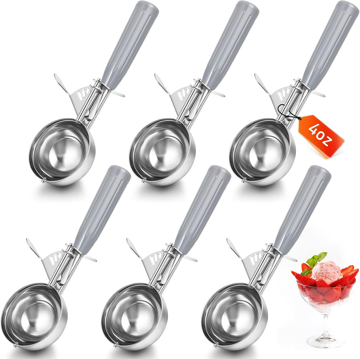 Reallnaive Ice Cream Scooper with Trigger, 4 oz, Gray