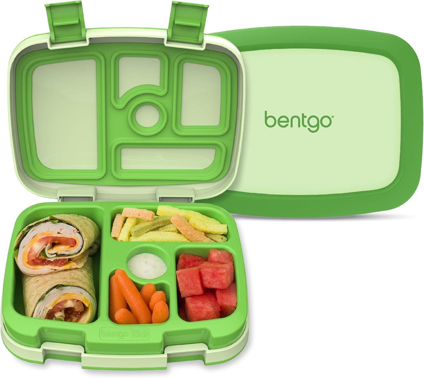 Bentgo Kids Bento-Style 5-Compartment Leak-Proof Lunch Box - Ideal Portion Sizes for Ages 3 to 7 - Durable, Drop-Proof, Dishwasher Safe, PFAS & BPA-Free & Made with Food-Safe Materials (Purple)