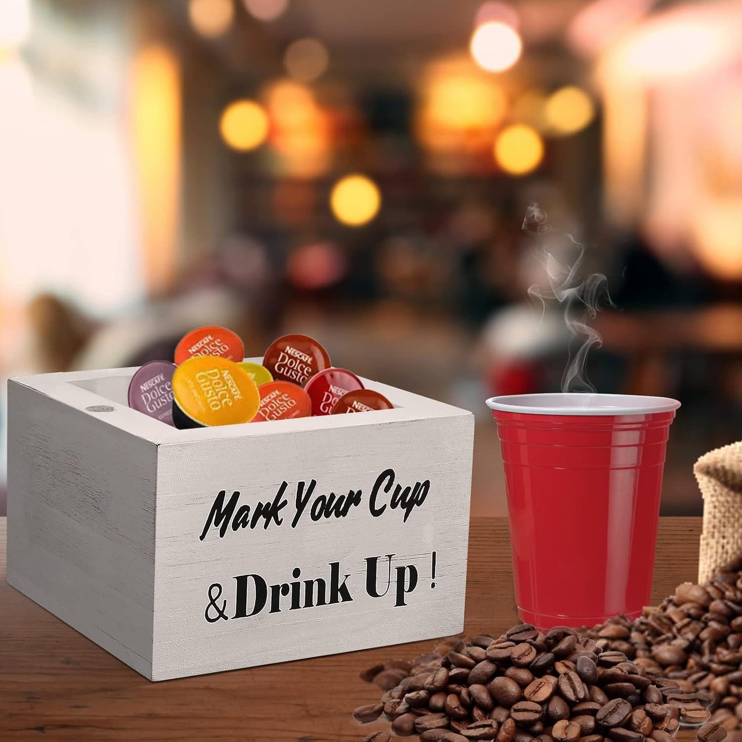 Wooden Cup Holder - Party Cup Holder with Marker Slot, Cup Holder for Party and Wedding, Rustic Disposable for Bar, Kitchen, Countertop, Home & Office, White