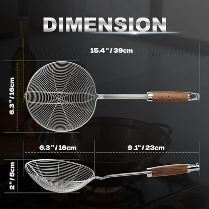 IQCWOOD Spider Strainer with Wood Handle - 5.5 Inch Fryer Scoop