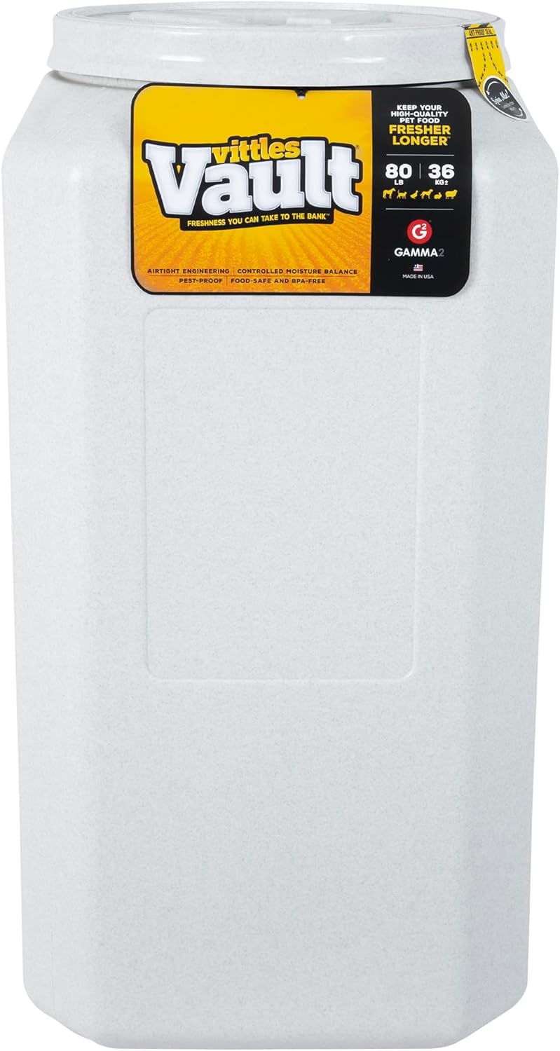 Vittles Vault Traditional Pet Food Storage Container For Dog Kibbles/Bird Seed/Oatmeal/Rice/Flour/Cereal, BPA Free Plastic, Sealed Airtight For Cat Food, Up To 30 lb, Made in USA, With Scoop, Gray