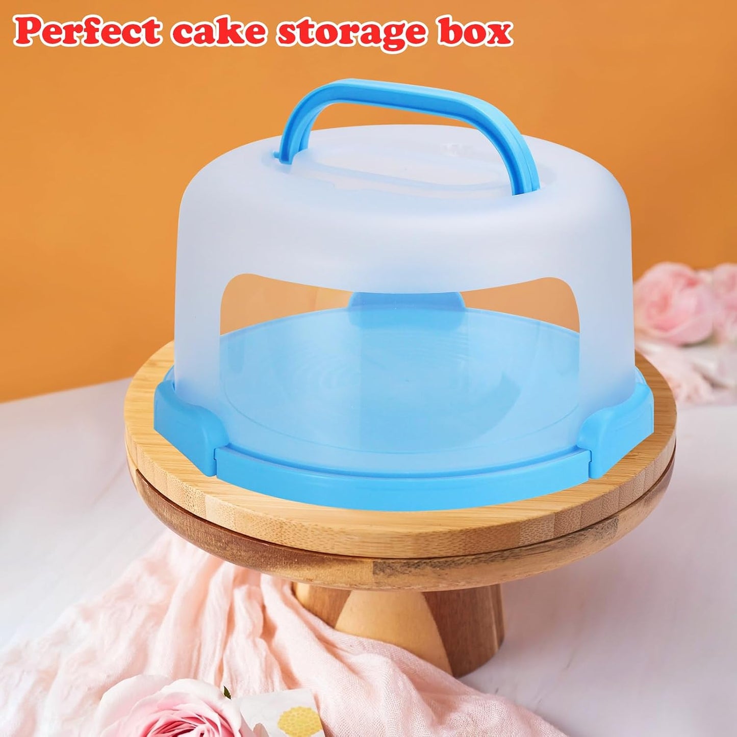 Cake Carrier with Lid and Handle, Fit 10’’ Cake Stand with Lid, Cake Transport Storage Container, Cake Containers Cover Stand with Lids, 3 Secure Side Closures (White)