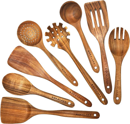 Wooden Spoons for Cooking, Natural Teak Wooden Kitchen Utensils Set Wooden Utensils for Cooking Wooden Cooking Utensils Wooden Spatulas for Cooking (10)
