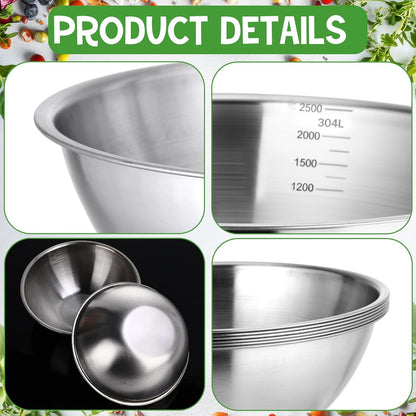 Honeydak 12 Pcs 304 Stainless Steel Mixing Bowls with Graduations, Salad Bowls Metal Serving Reusable Baking Food Storage Containers for Baking, Cooking, Salads, Soups, Ice Cream, Noodles (40 oz)
