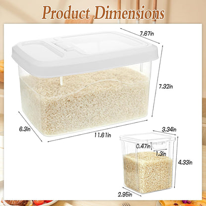 16lb Rice Storage Container and 3lb Storage Bin Set, Rice Container Airtight Grain Dispenser Kitchen Pantry Organizer Pet Dog Cat Food Container for Dry Food Cereal Grain