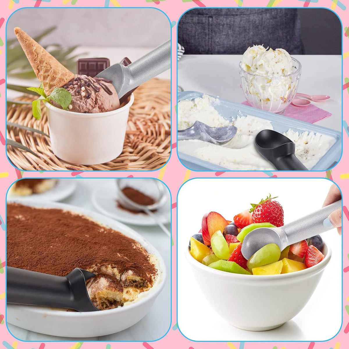 Gejoy Ice Cream Scoop Set, Ice Cream Scoops 7 Inch, Silver