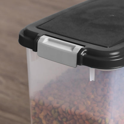 IRIS USA Dog Food Storage Container, 2 Pack, Up to 30 lbs Each, Airtight Seal for Freshness, Wheels for Rolling, Easy One Hand Opening, Made in USA, BPA Free, Clear/Black