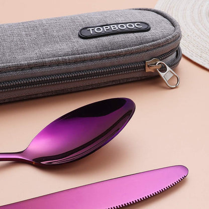 Portable Stainless Steel Flatware Set, Travel Camping Cutlery Set, Portable Utensil Travel Silverware Dinnerware Set with a Waterproof Case (Pink)
