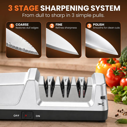 4-in-1 Electric Knife Sharpener for Home Cooks Kitchen (Silver)