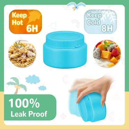 Kids Bento Lunch Box with Thermo, Include 9oz Soup Thermo, Kids Leakproof Lunch Box with 4 Compartment, Insulated Lunch Bag for Girls Boys to School Travel