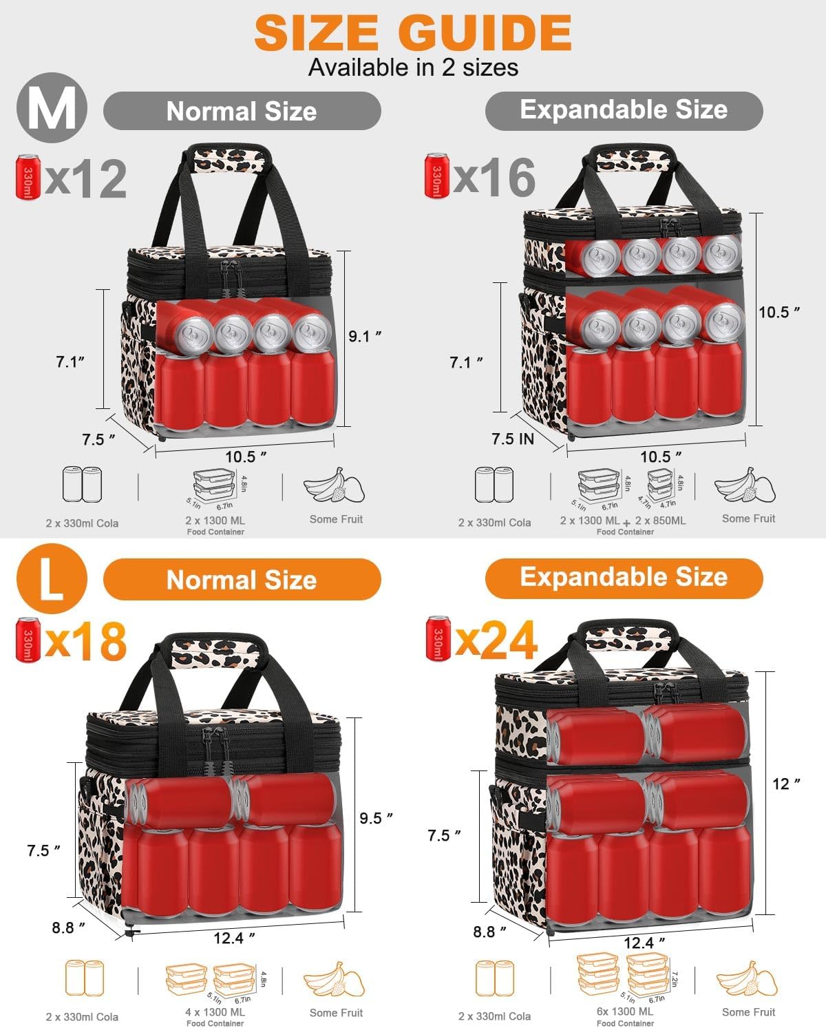 Pritent Lunch Box For Men Women Double Deck Insulated Lunch Bag For Men Woman Leakproof Expandable Cooler Bag with Adjustable Shoulder Strap for Kids Shool Work Picnic Camping(Beige,Large)