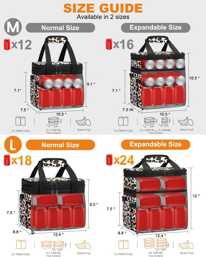 Pritent Lunch Box For Men Women Double Deck Insulated Lunch Bag For Men Woman Leakproof Expandable Cooler Bag with Adjustable Shoulder Strap for Kids Shool Work Picnic Camping(Beige,Large)