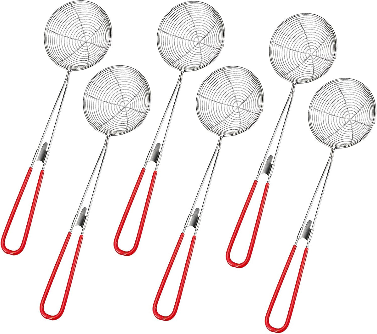 6 Pieces Stainless Steel Spider Strainer Skimmer, 4 Inch Hot Pot Kit Strainer Scoops with Long Handle, Asian Skimmer Spoon Ladle for Boba Pearls, Pasta, Meatball, Cooking & Frying Food