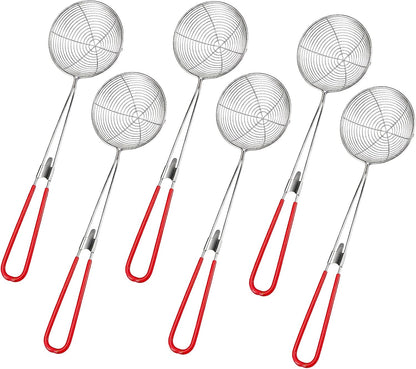 6 Pieces Stainless Steel Spider Strainer Skimmer, 4 Inch Hot Pot Kit Strainer Scoops with Long Handle, Asian Skimmer Spoon Ladle for Boba Pearls, Pasta, Meatball, Cooking & Frying Food