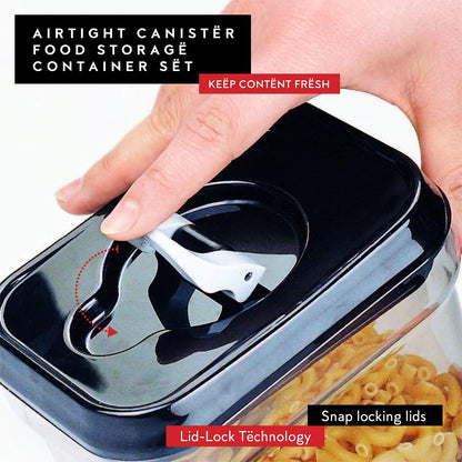 DWËLLZA KITCHEN Large Airtight Food Storage Containers - Clear Plastic Bulk Food Pantry & Kitchen Storage Containers for Flour, Sugar and Baking Supplies 4 Pcs. BPA-Free, Keeps Fresh & Dry (Black)