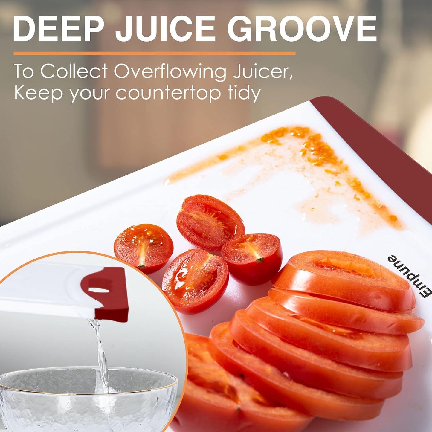 Extra Large Cutting Boards, Plastic Cutting Boards for Kitchen (Set of 4) Cutting Board Set Dishwasher Safe Chopping Board with Juice Grooves Easy-Grip Handles, Grey, Empune